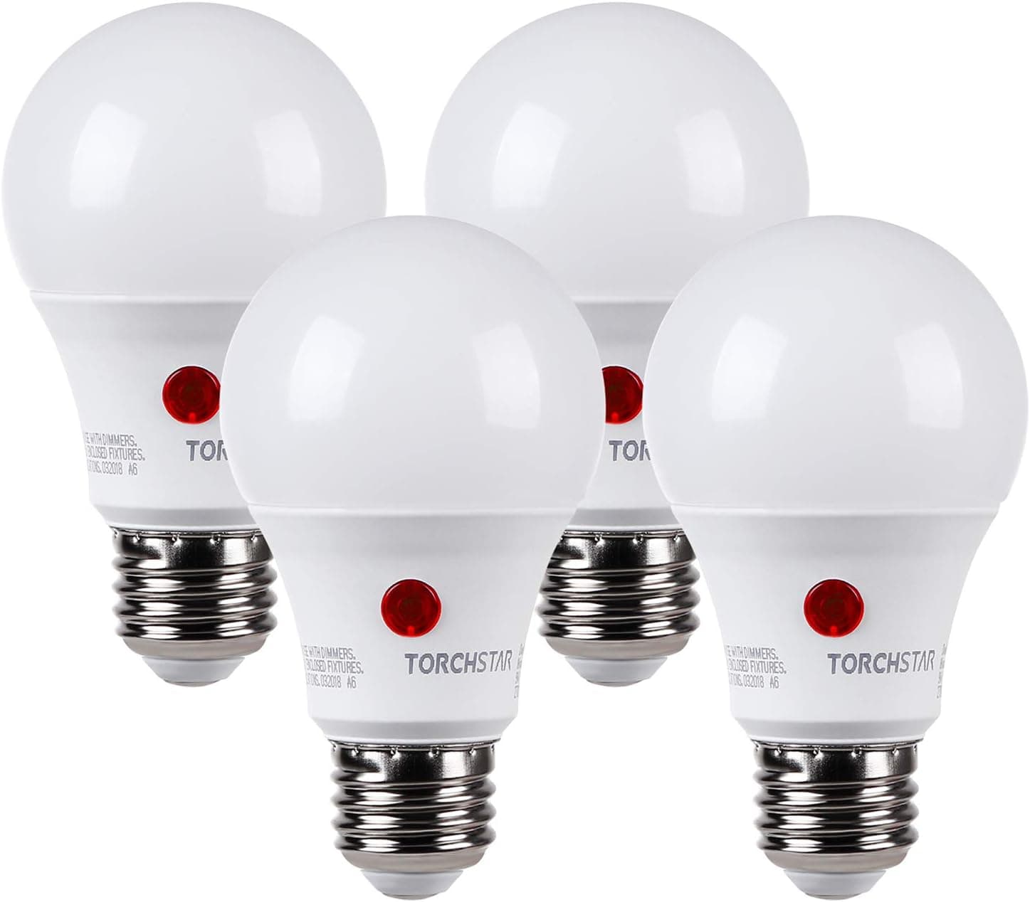 TORCHSTAR 4-Pack Dusk to Dawn LED Bulb, Outdoor, A19, 5000K