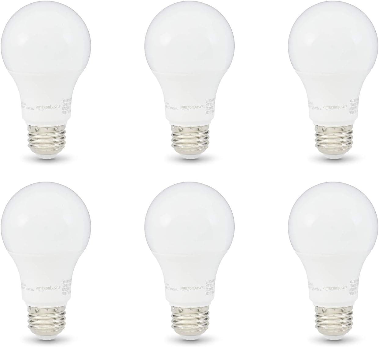 Amazon Basics A19 LED Bulbs, 60W Equivalent, 9W, E26, 2700K, 6-Pack