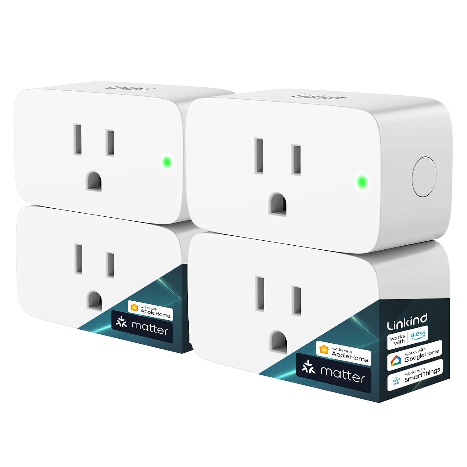 Linkind Matter Smart Plug, 15A/1800W, 4 Pack